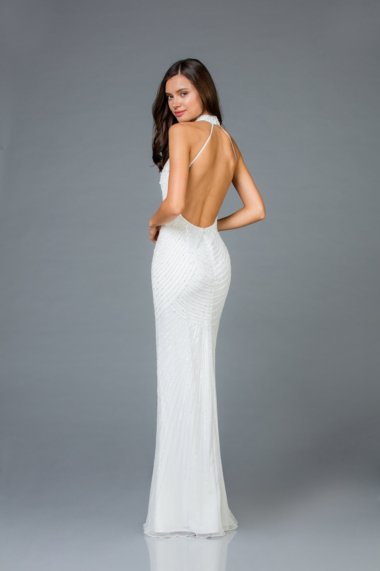 SCALA -48948 Halter Neck Long Sequin Dress