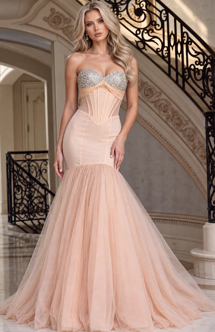 Jovani -48974B Embellished Sweetheart Mermaid Tulle Gown