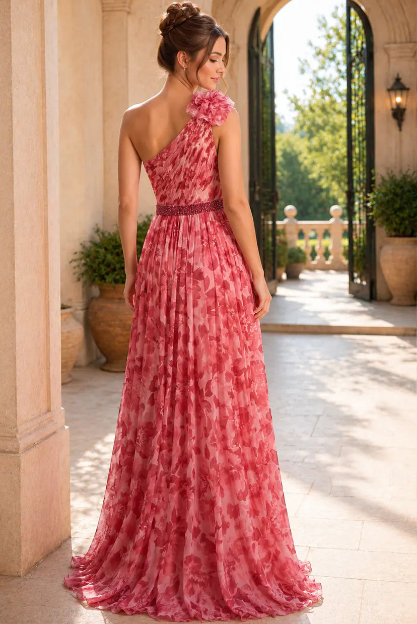 Jovani -49018B One Shoulder Floral Chiffon Dress