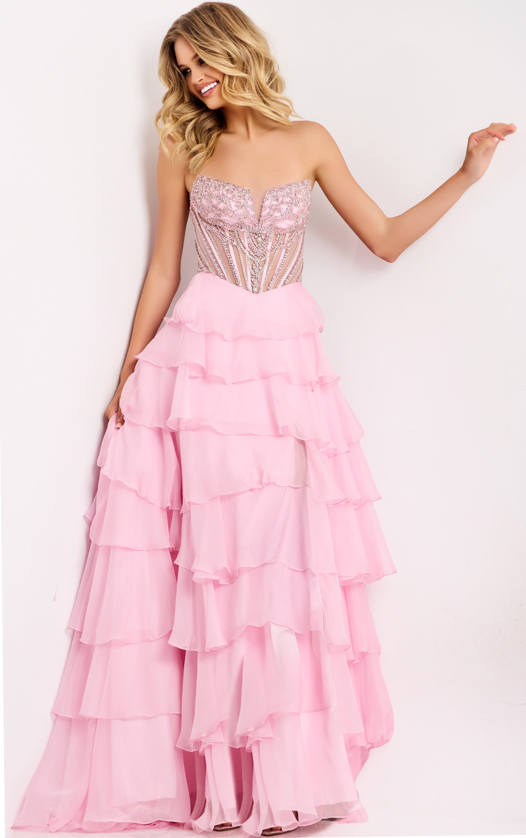 Jovani -49109 V-Neck A-Line Tulle Evening Gown