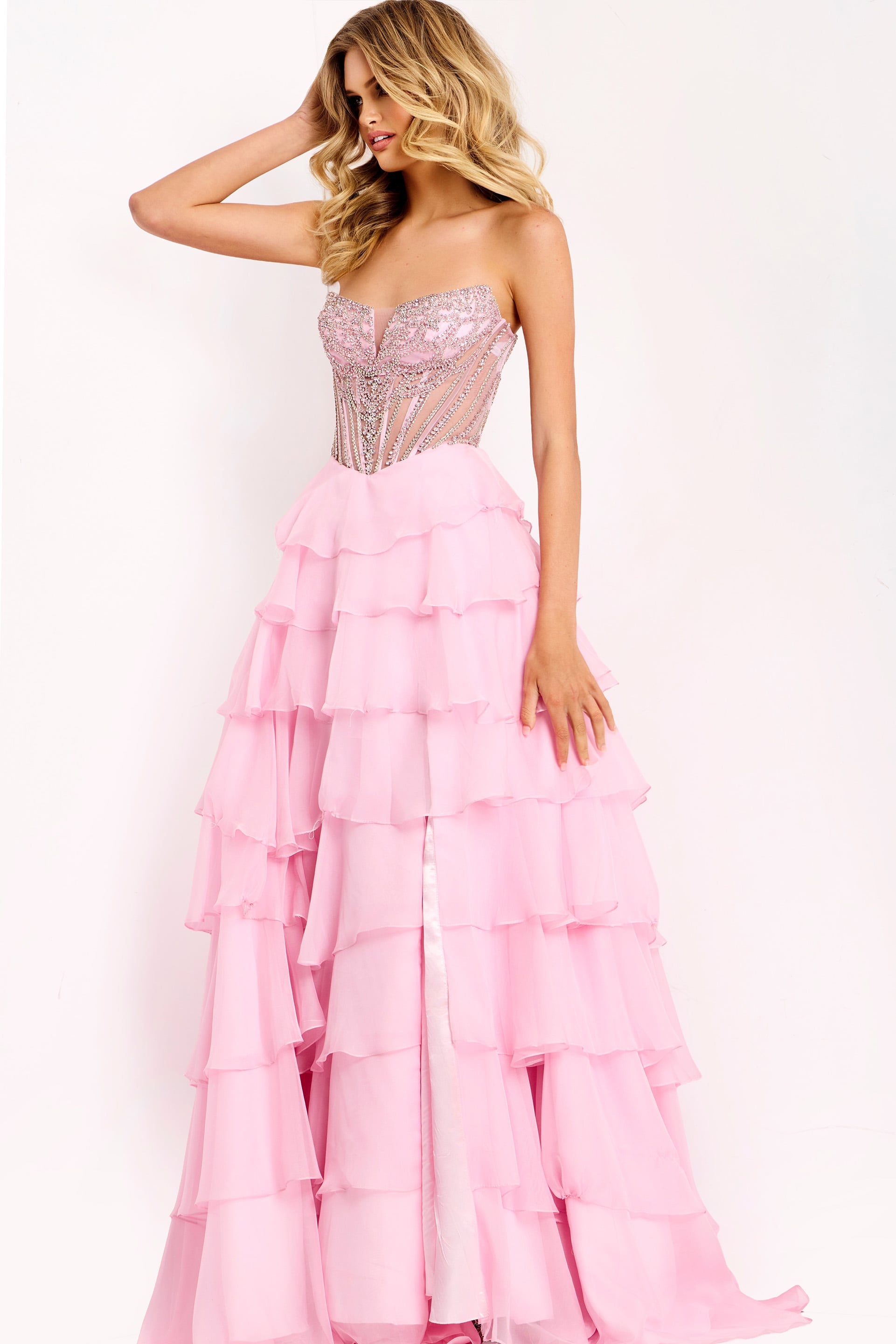 Jovani -49109 V-Neck A-Line Tulle Evening Gown