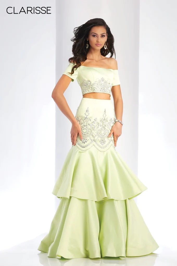 Clarisse -4915 Embellished Off Shoulder Two Piece Mermaid Dress