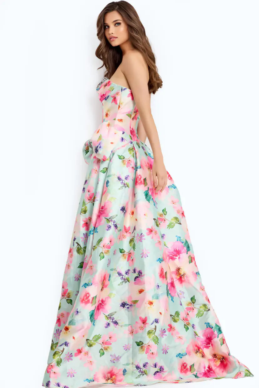 Jovani -49197B Strapless Sweetheart Floral Print A-line Dress
