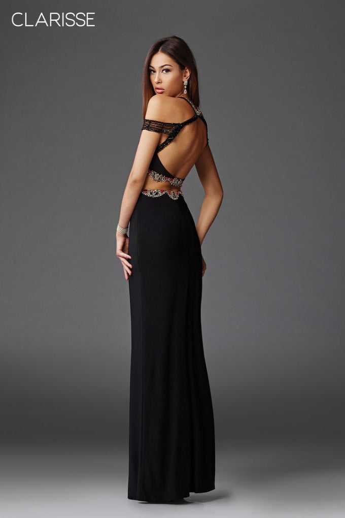 Clarisse -4921 Beaded Halter Neck Evening Dress