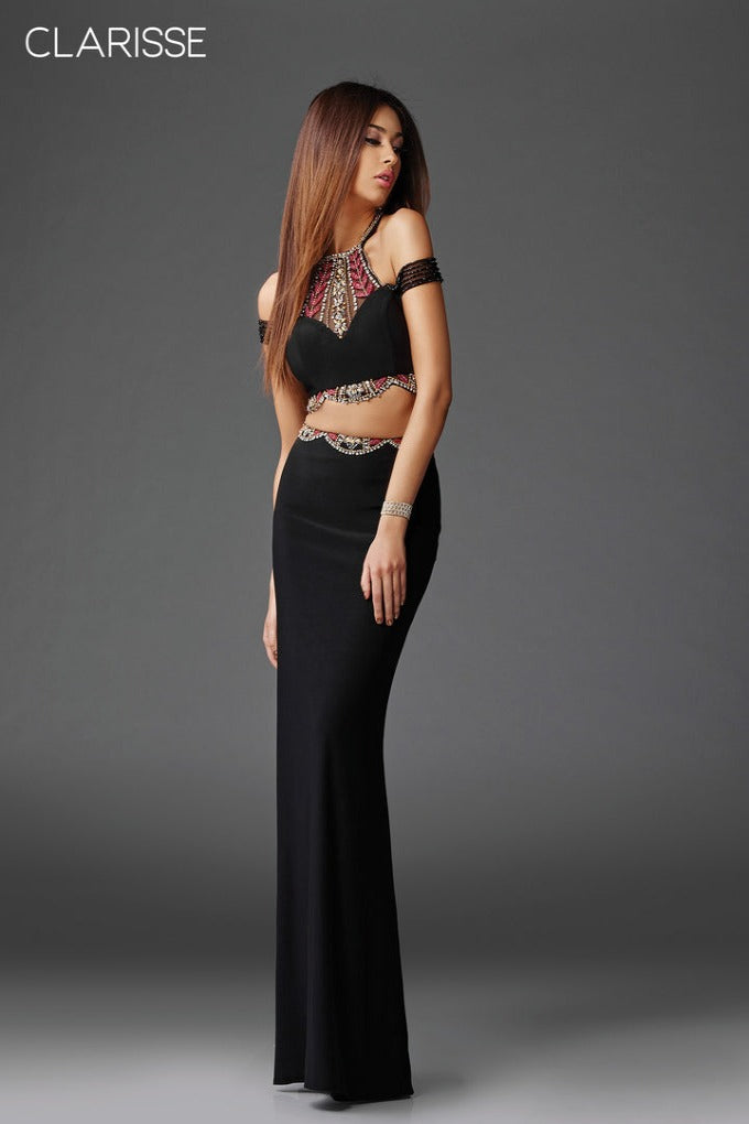 Clarisse -4921 Beaded Halter Neck Evening Dress