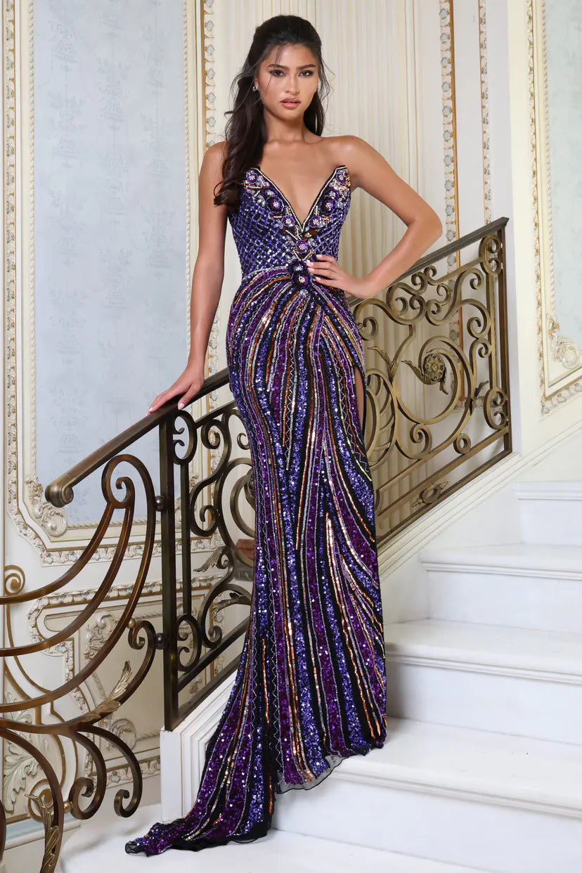 Jovani -49270 Beaded Strapless Sequin Column Gown
