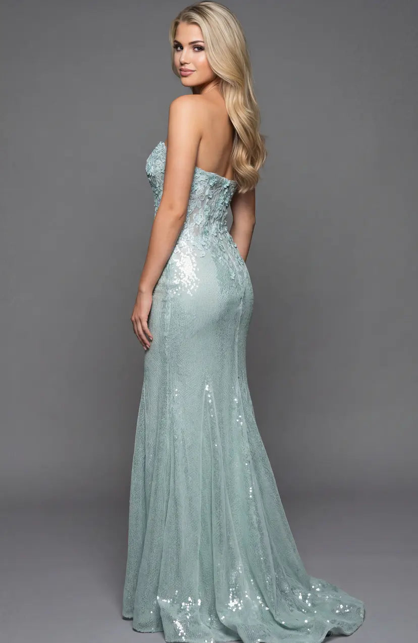 Jovani -49362 Floral Applique Sequin Sweetheart Gown