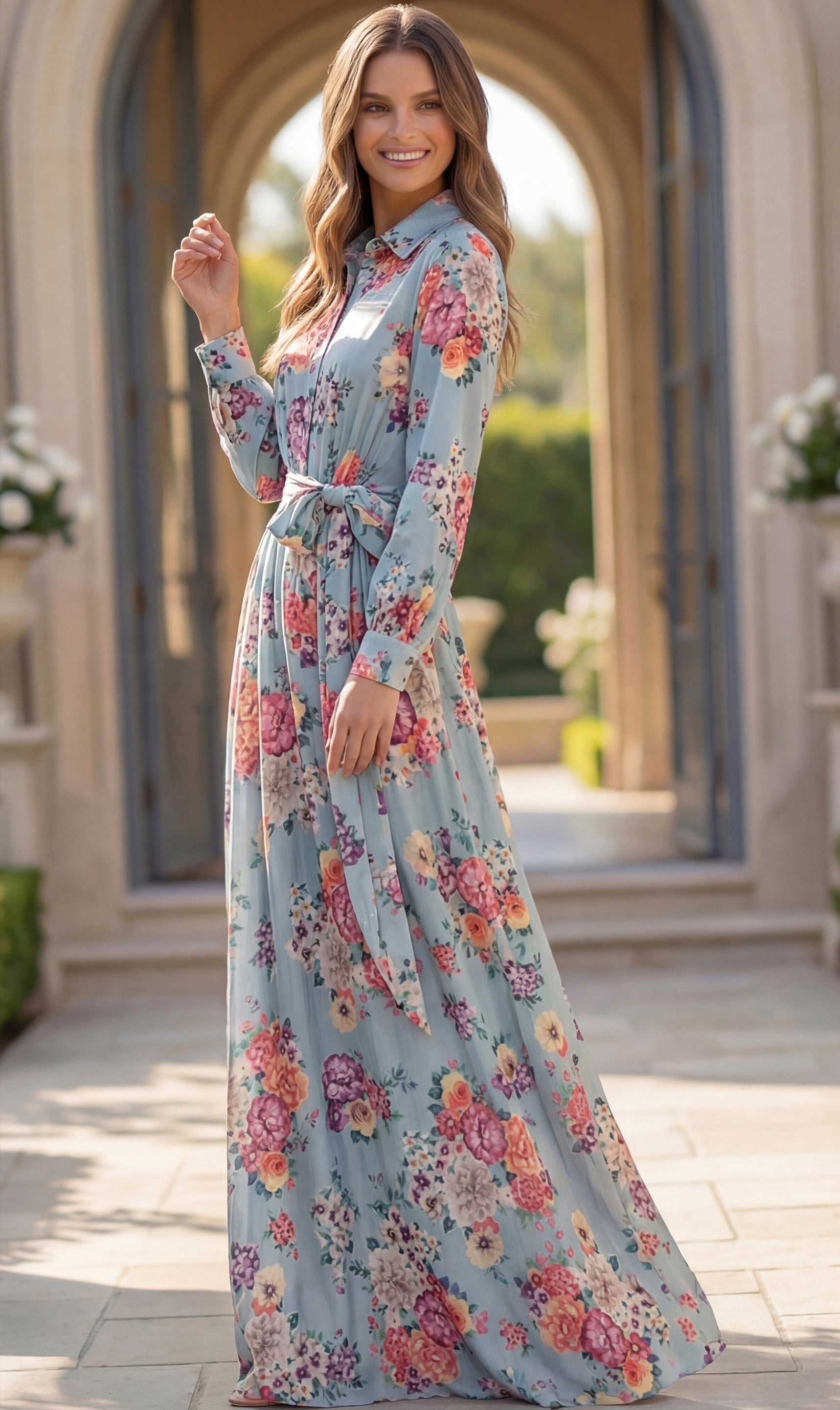 Jovani -49470 High Neck A-line Printed Chiffon Gown