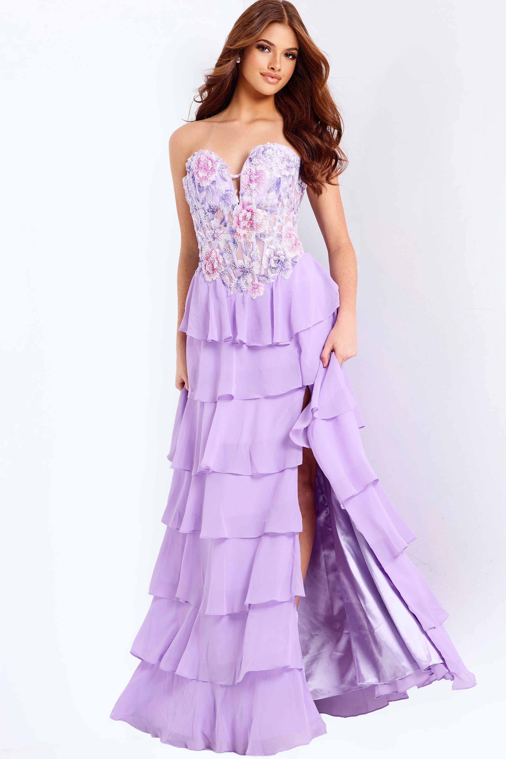 Jovani -49628 Embroidered Plunging Sweetheart A-line Gown