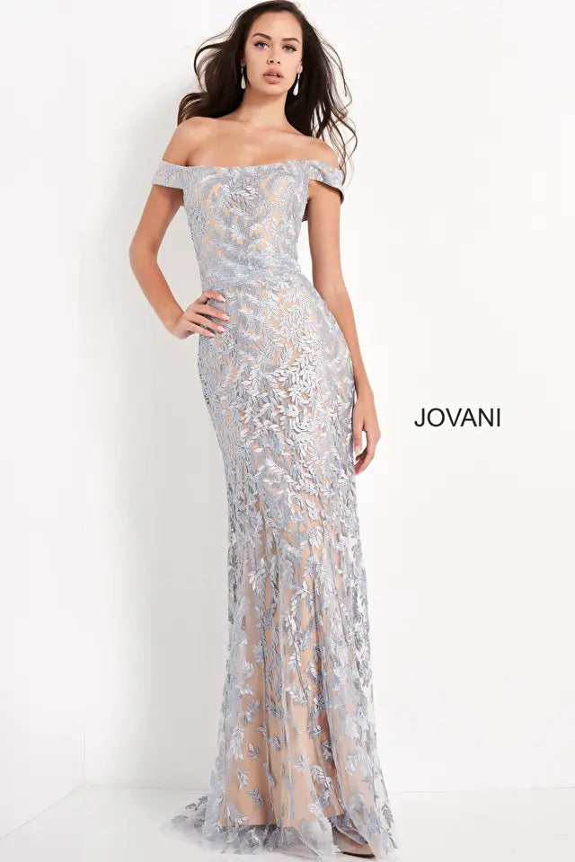 Jovani -49634B Off Shoulder Embroidered Evening Dress