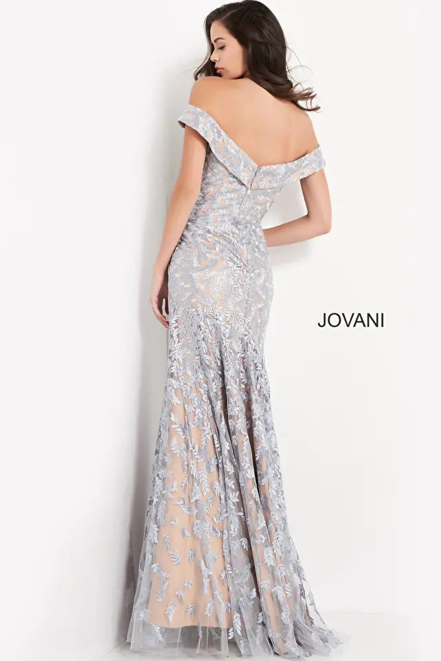 Jovani -49634B Off Shoulder Embroidered Evening Dress