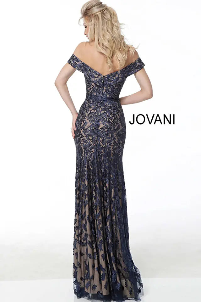 Jovani -49634B Off Shoulder Embroidered Evening Dress