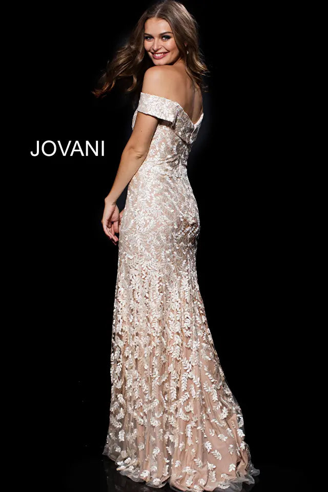 Jovani -49634B Off Shoulder Embroidered Evening Dress