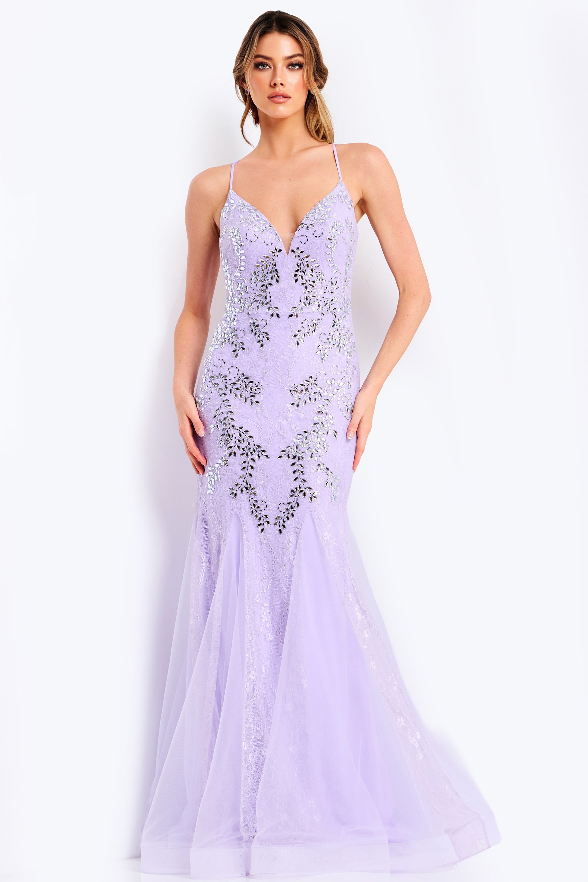 Jovani -49660 Mermaid Deep V-Neck Beaded Prom Gown