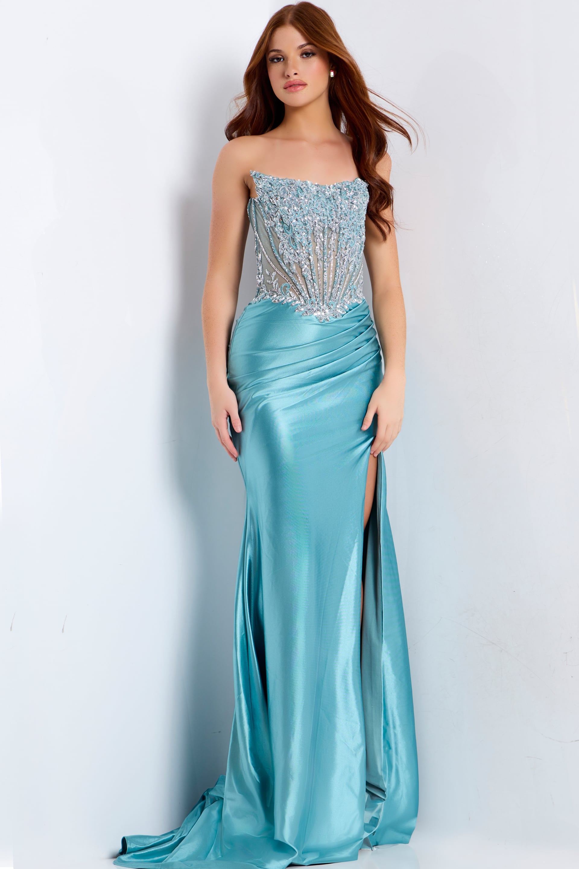 Jovani -49721 Beaded Illusion Corset Sheath Long Dress