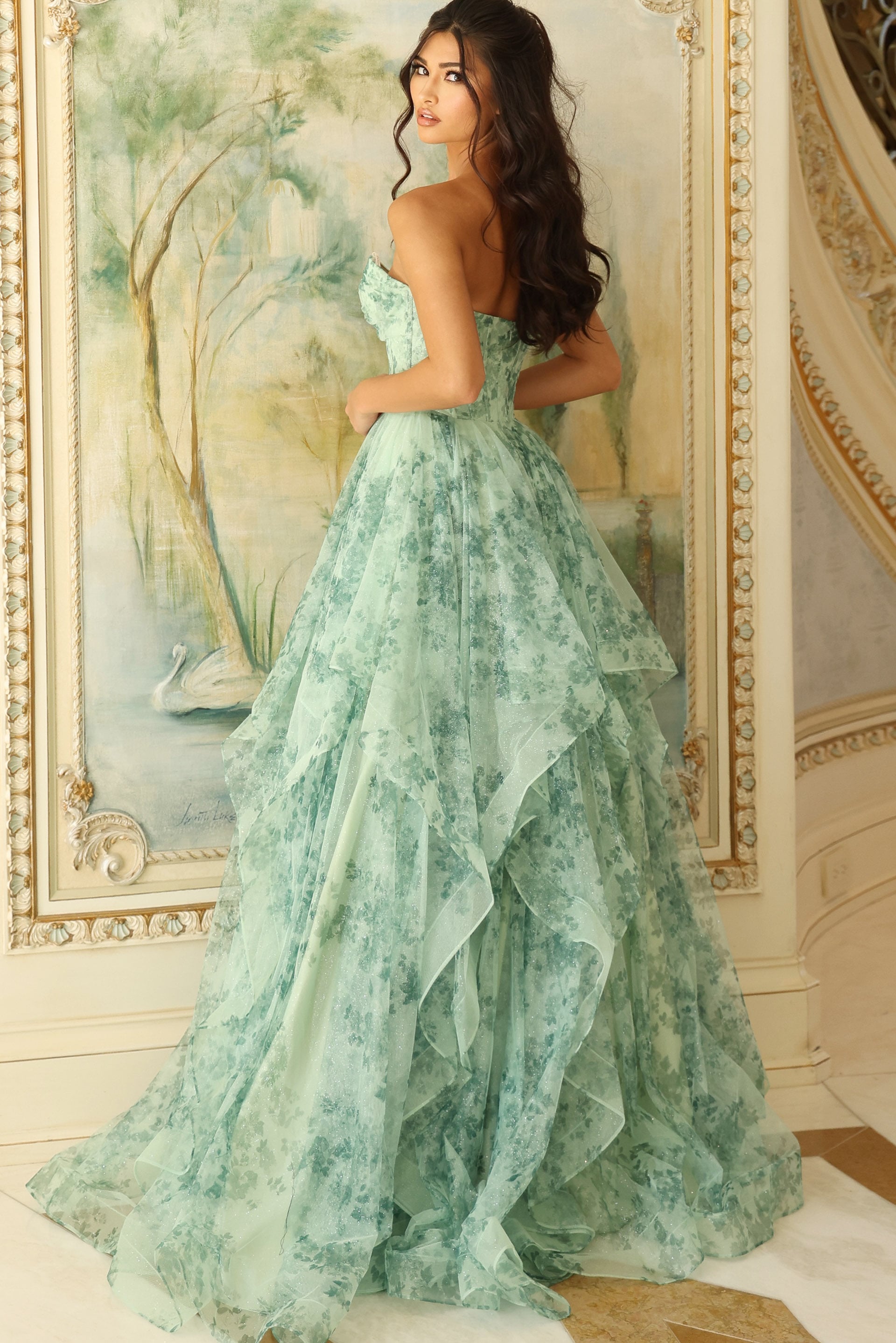 Jovani -49777 Long Sweetheart Floral Printed Ball Gown