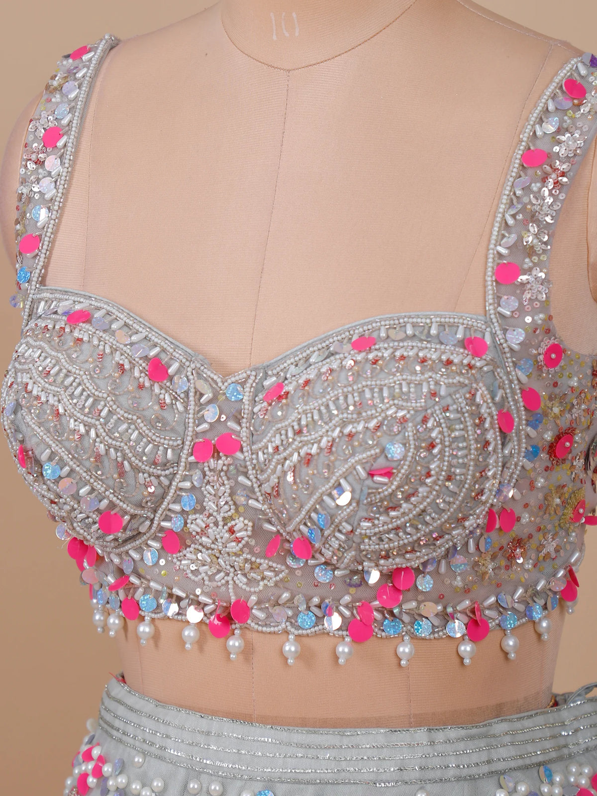 MyFashion KLS-2679 Evening Grey Net Lehenga with Mirror Aplique Work