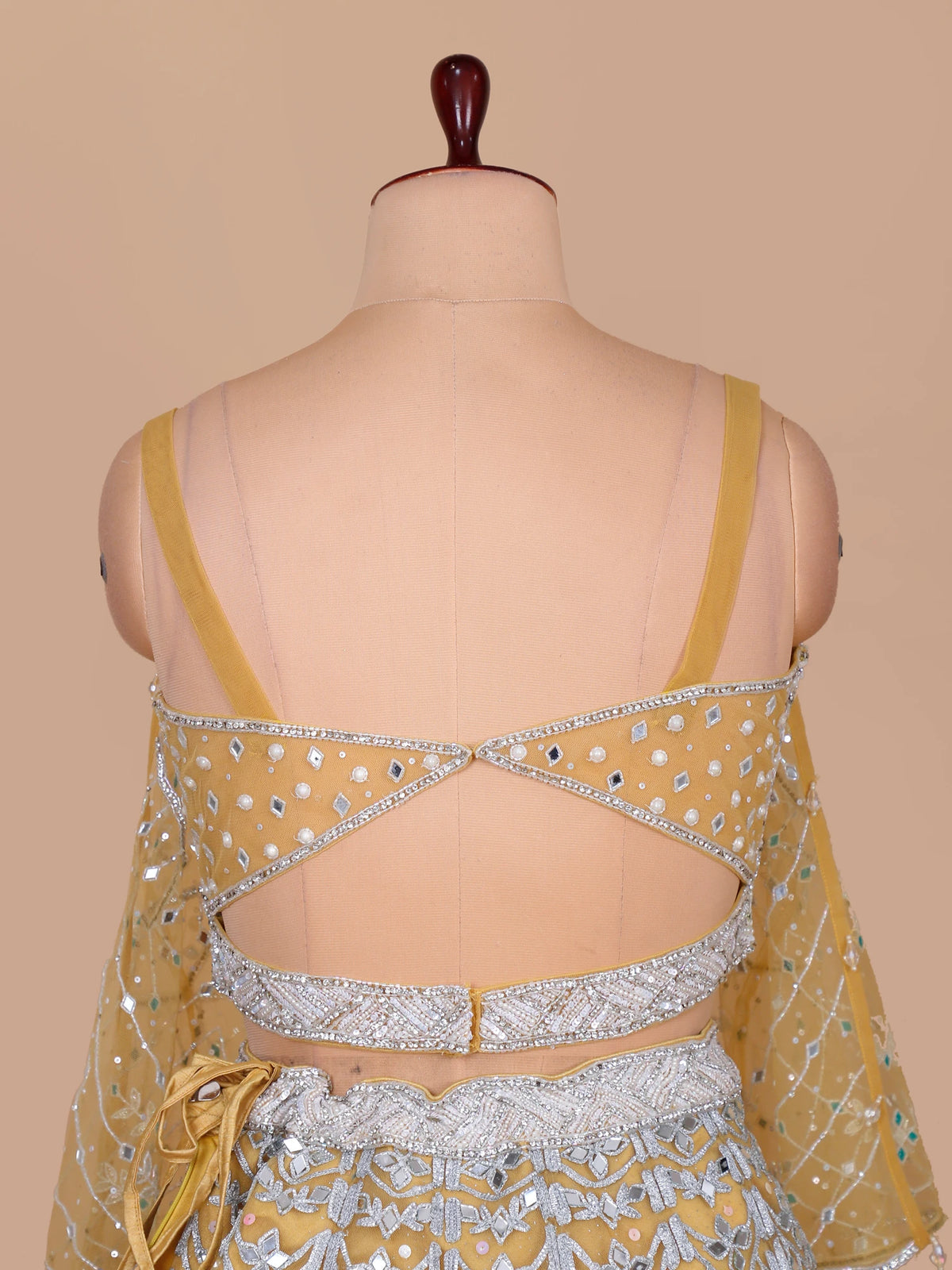 MyFashion KLS-2667 Sequin Pearl Mirror work Net Yellow Lehenga