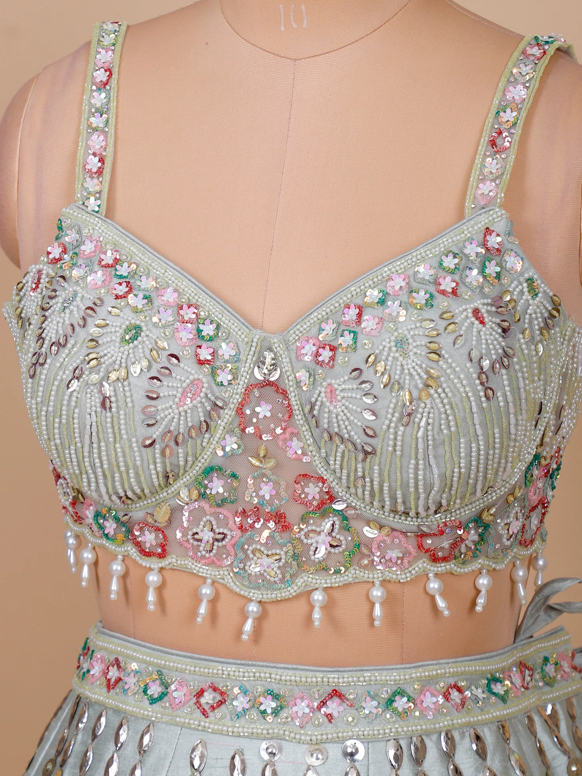 MyFashion KLS-2665 Parizaad Luxe Pearl Moti Mirror Pale Mint Silk Lehenga
