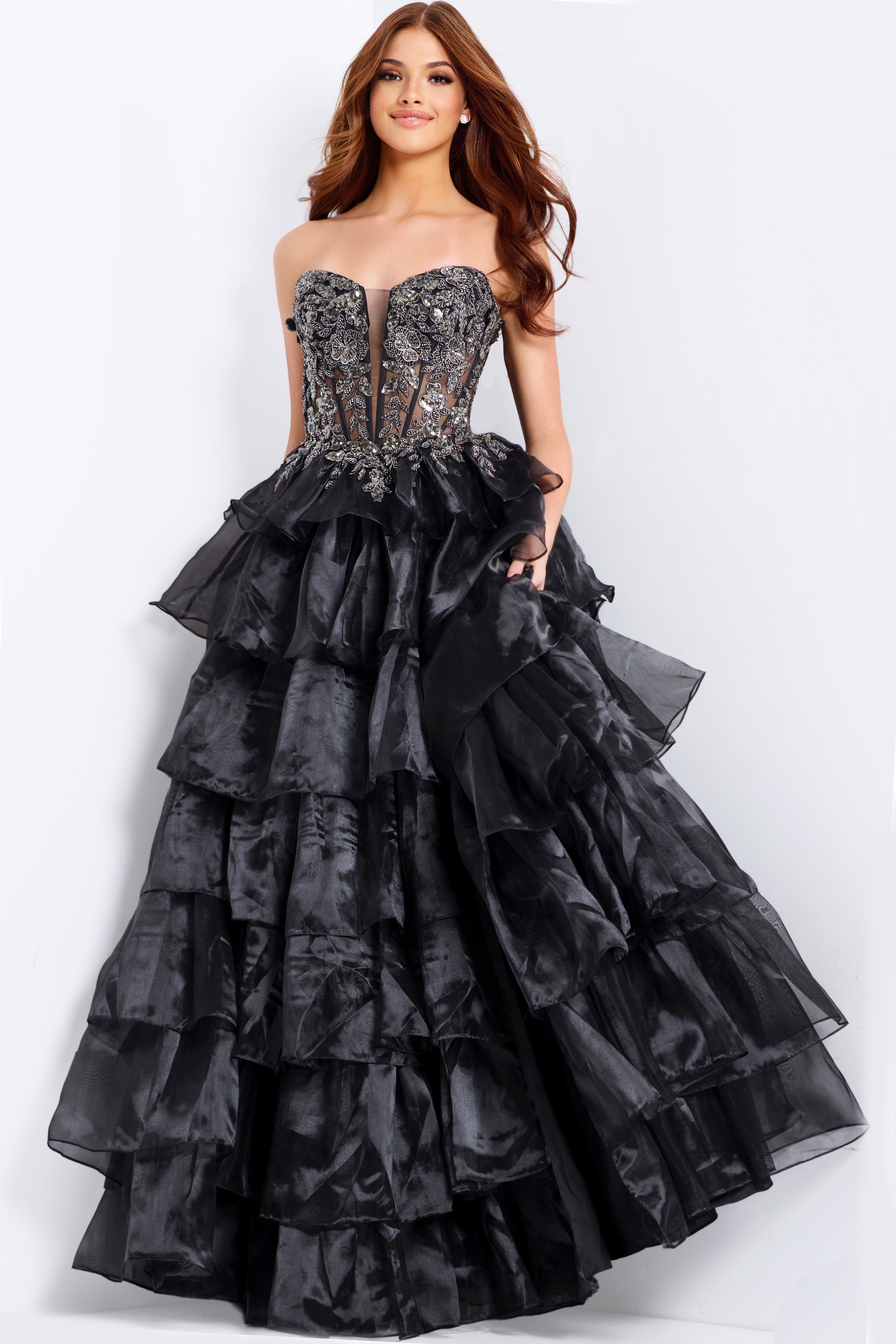 Jovani -50259 Beaded Applique Corset Tiered Ballgown