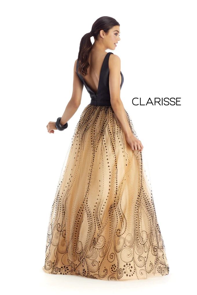 Clarisse -5104 V-Neck Mikado A-Line Dress