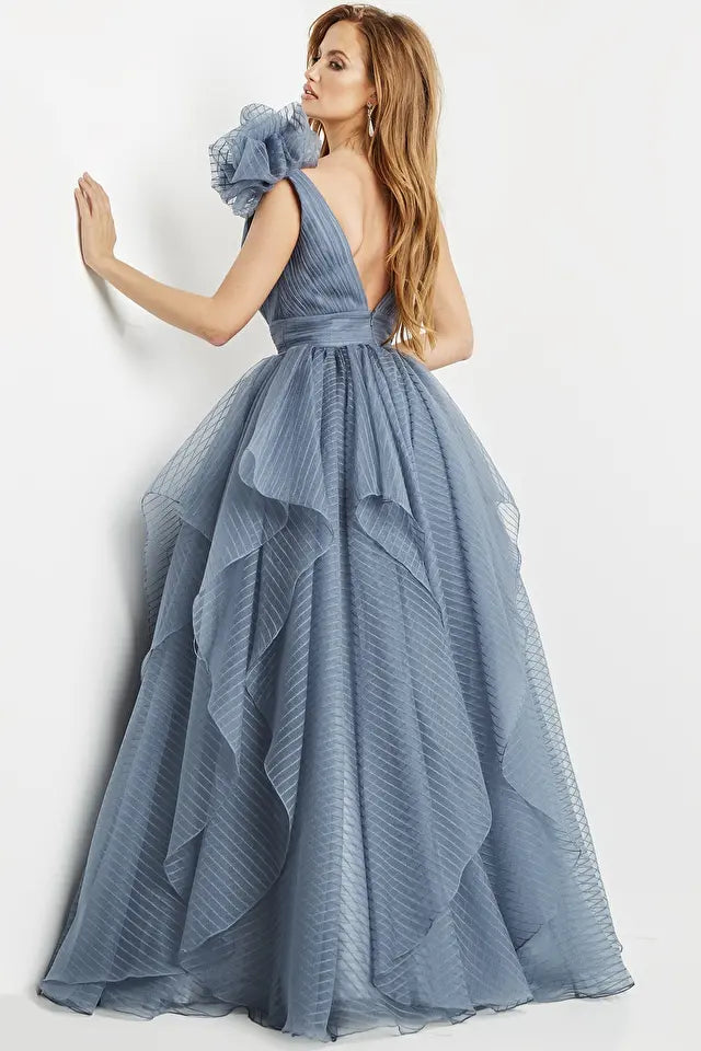 Jovani -55210 V-Neck Ruffle Ball Gown