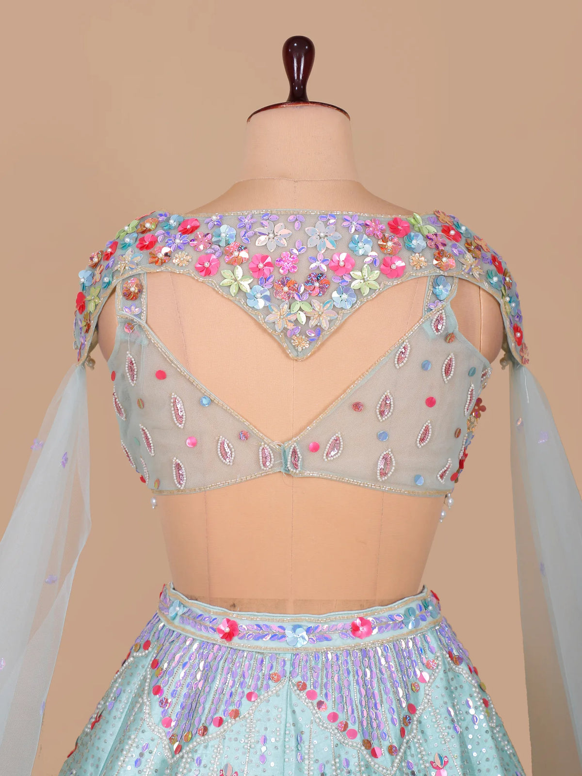 MyFashion KLS-2670 Silk Aplique Mirror Sequin Aqua Lehenga