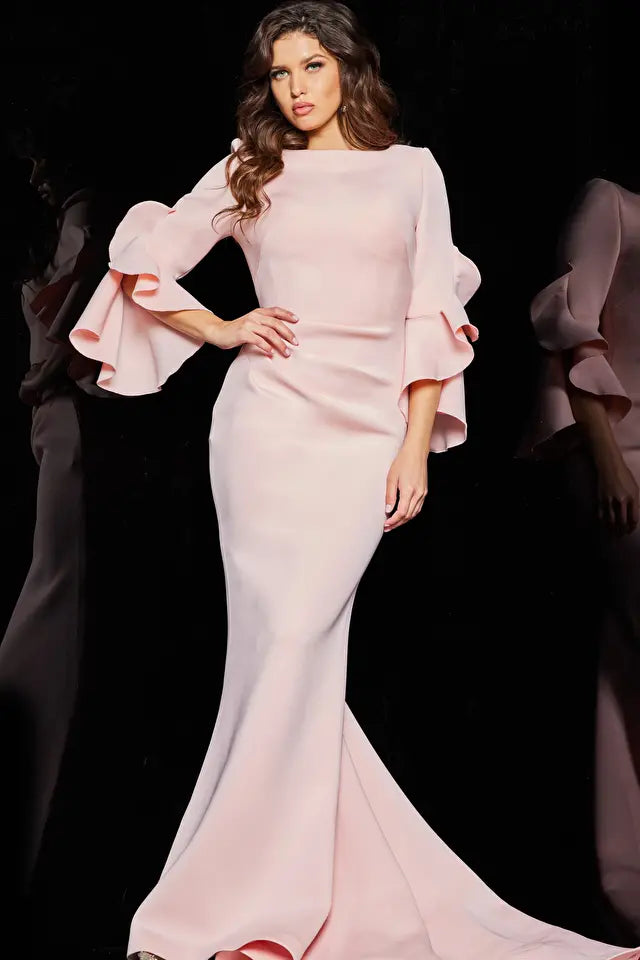 Jovani -63168 Ruffle Sleeve Long Mermaid Dress