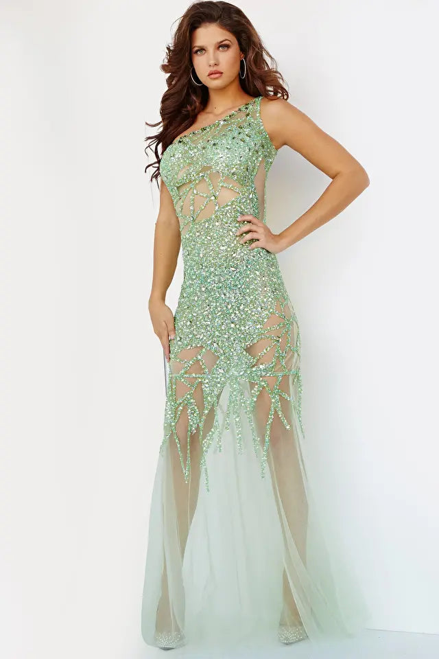 Jovani -6395 One Shoulder Embellished Prom Dress
