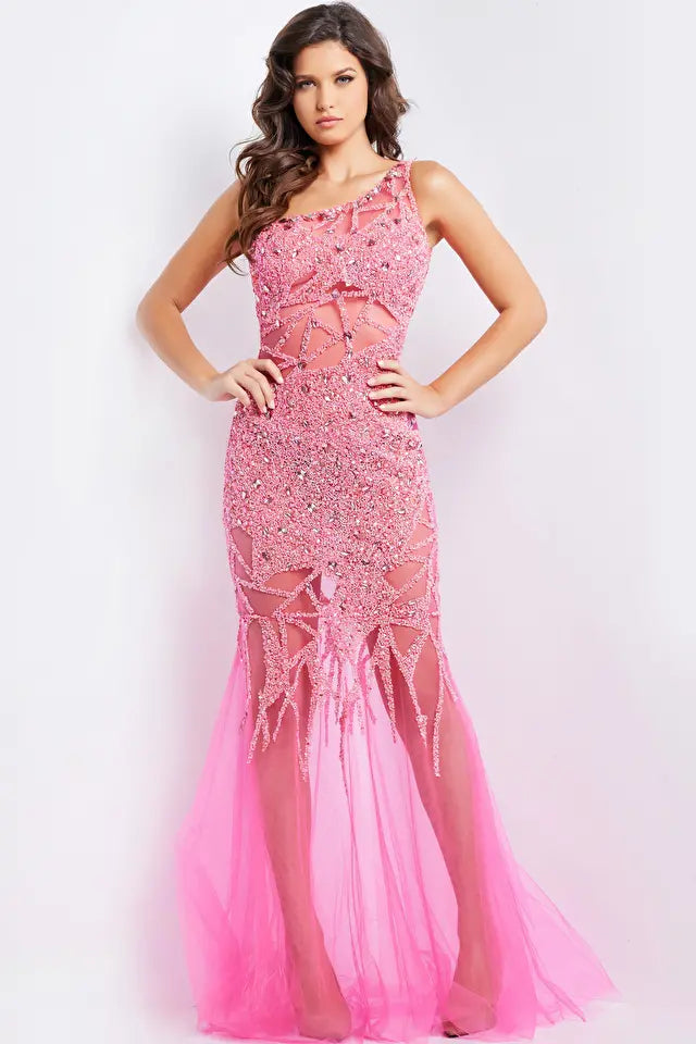 Jovani -6395 One Shoulder Embellished Prom Dress