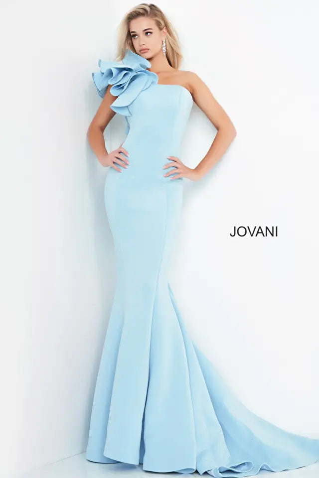 Jovani -63994B One Shoulder Fitted Trumpet Evening Dress