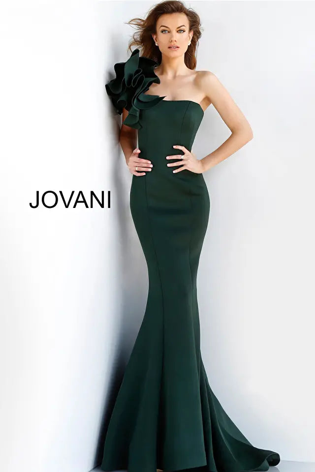 Jovani -63994B One Shoulder Fitted Trumpet Evening Dress