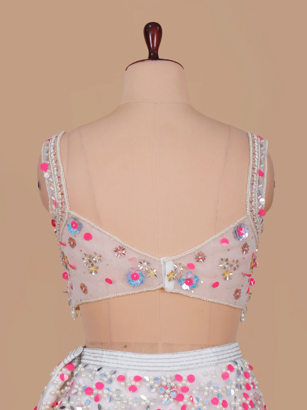 MyFashion KLS-2678 Soft White Net Lehenga with Pearl Mirror & Aplique Craft