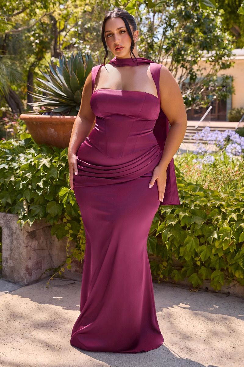 Cinderella Divine -7437 Satin Fitted Sleeveless Two Piece Gown