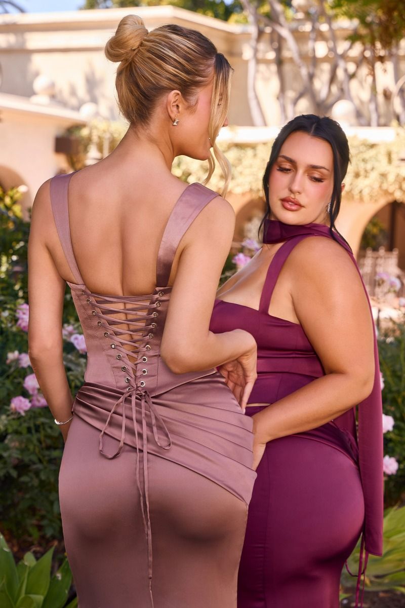 Cinderella Divine -7437 Satin Fitted Sleeveless Two Piece Gown