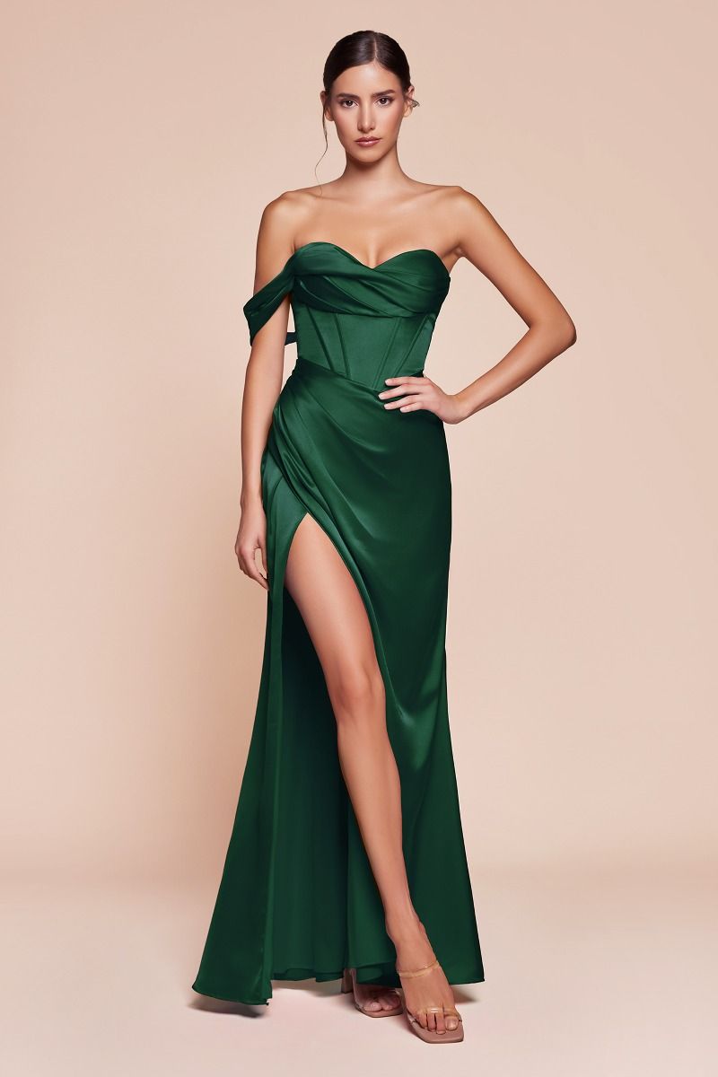 Cinderella Divine -7448 One Shoulder Corset Satin Sheath Dress