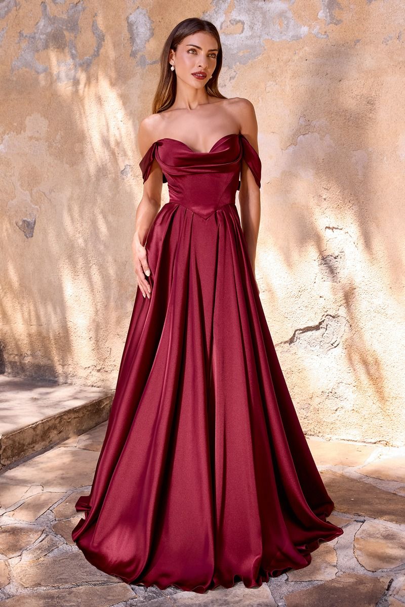 Cinderella Divine -7449 Satin Off Shoulder A-line Gown