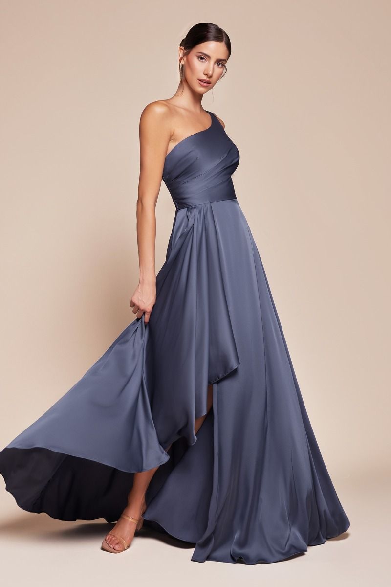 cinderella divine navy blue dress Cinderella Divine -CC447 Sleeve Satin A-Line Formal Gown