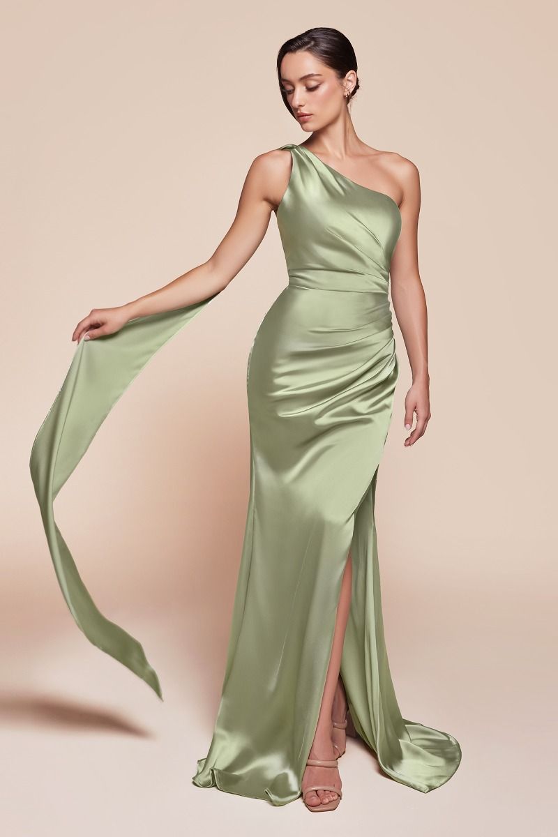 Cinderella Divine -7454 One Shoulder Satin Sheath Dress