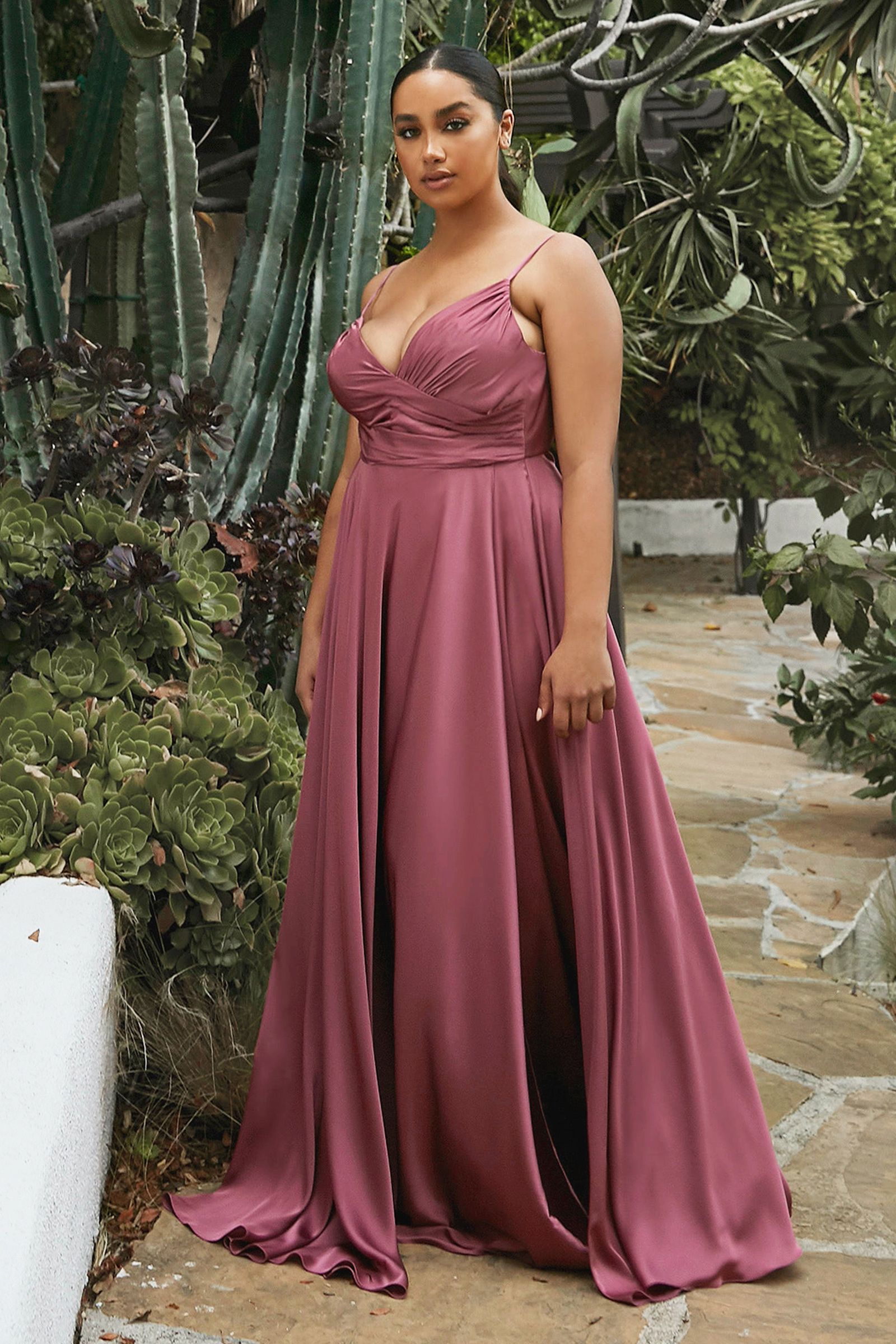 Sweetheart Neckline Soft Satin A-Line Curvy Fit by Cinderella Divine -7485C -01