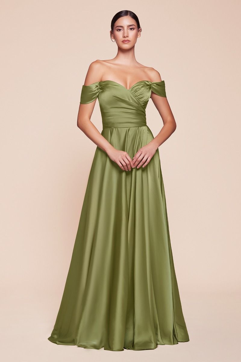 A-Line Satin Off The Shoulder Dress By Cinderella A-Line Satin Off The Shoulder Dress By Cinderella