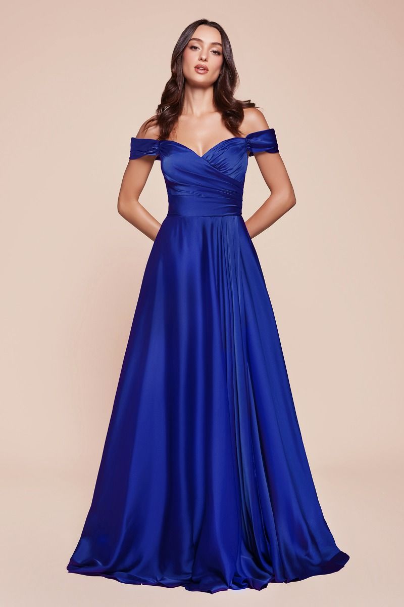 A-Line Satin Off The Shoulder Dress 01 By Cinderella Divine -7493