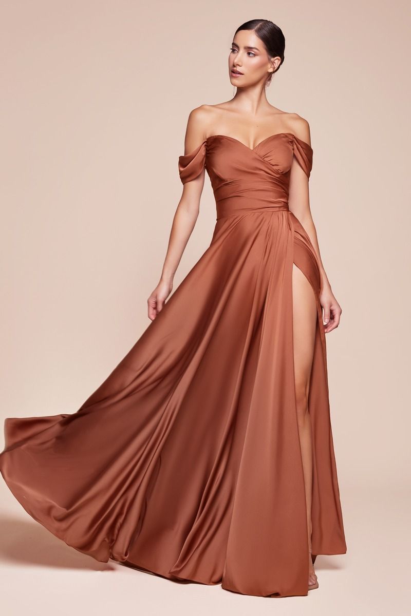 A-Line Satin Off The Shoulder Dress 01 By Cinderella Divine -7493