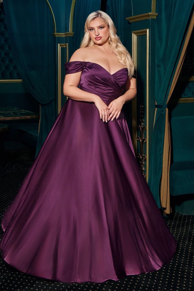 Satin A-Line Off The Shoulder Dress By Cinderella Divine -7493C -01