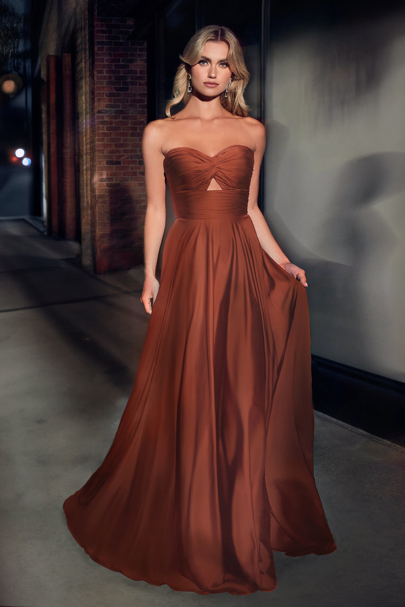 Satin Strapless A-Line Dress By Cinderella Divine -7496C