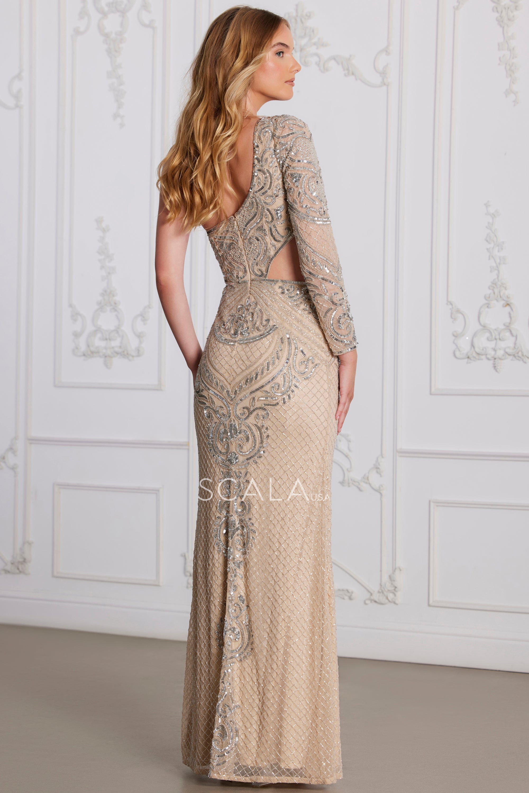 SCALA -80101 One Shoulder Embellished Sheath Dress