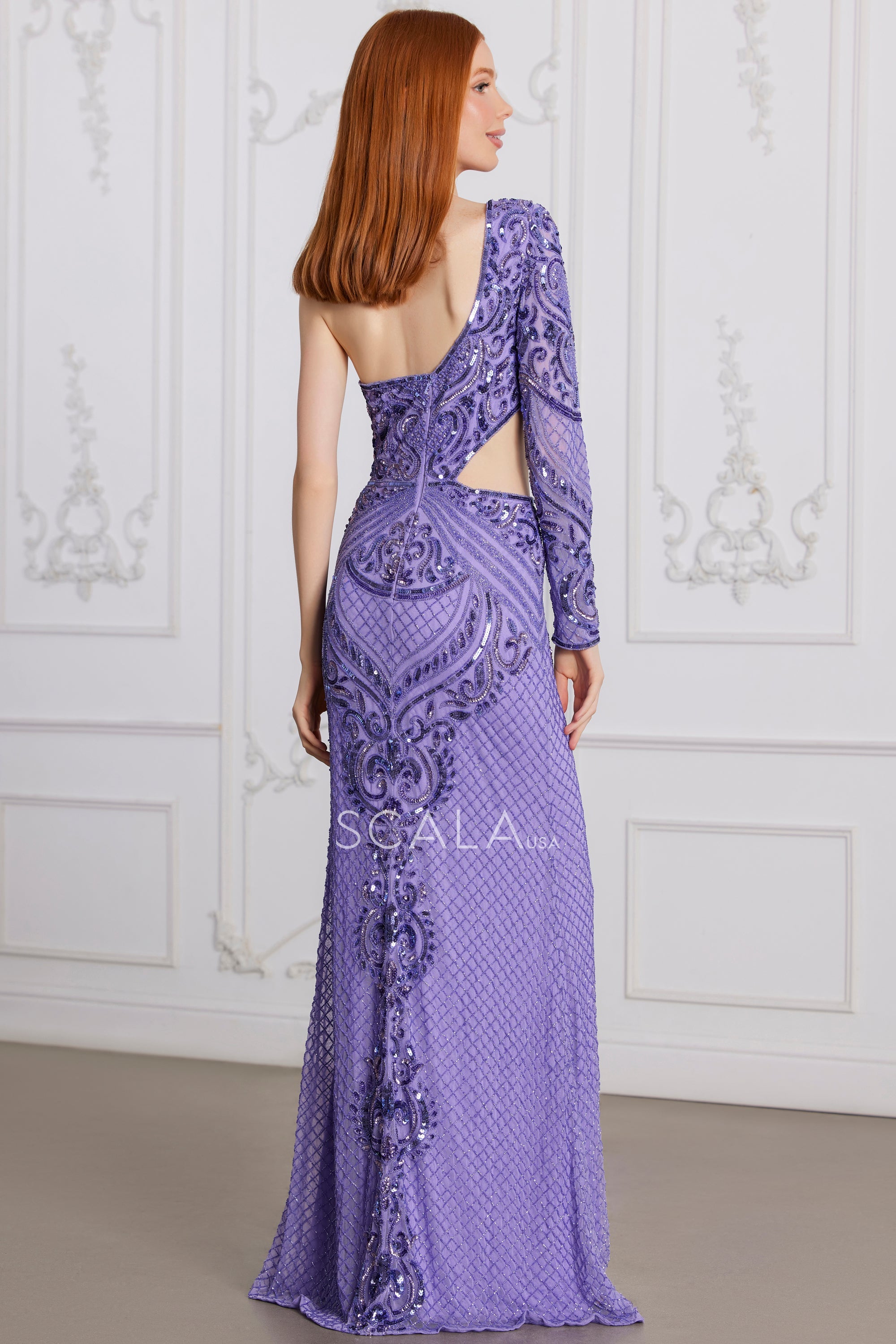 SCALA -80101 One Shoulder Embellished Sheath Dress