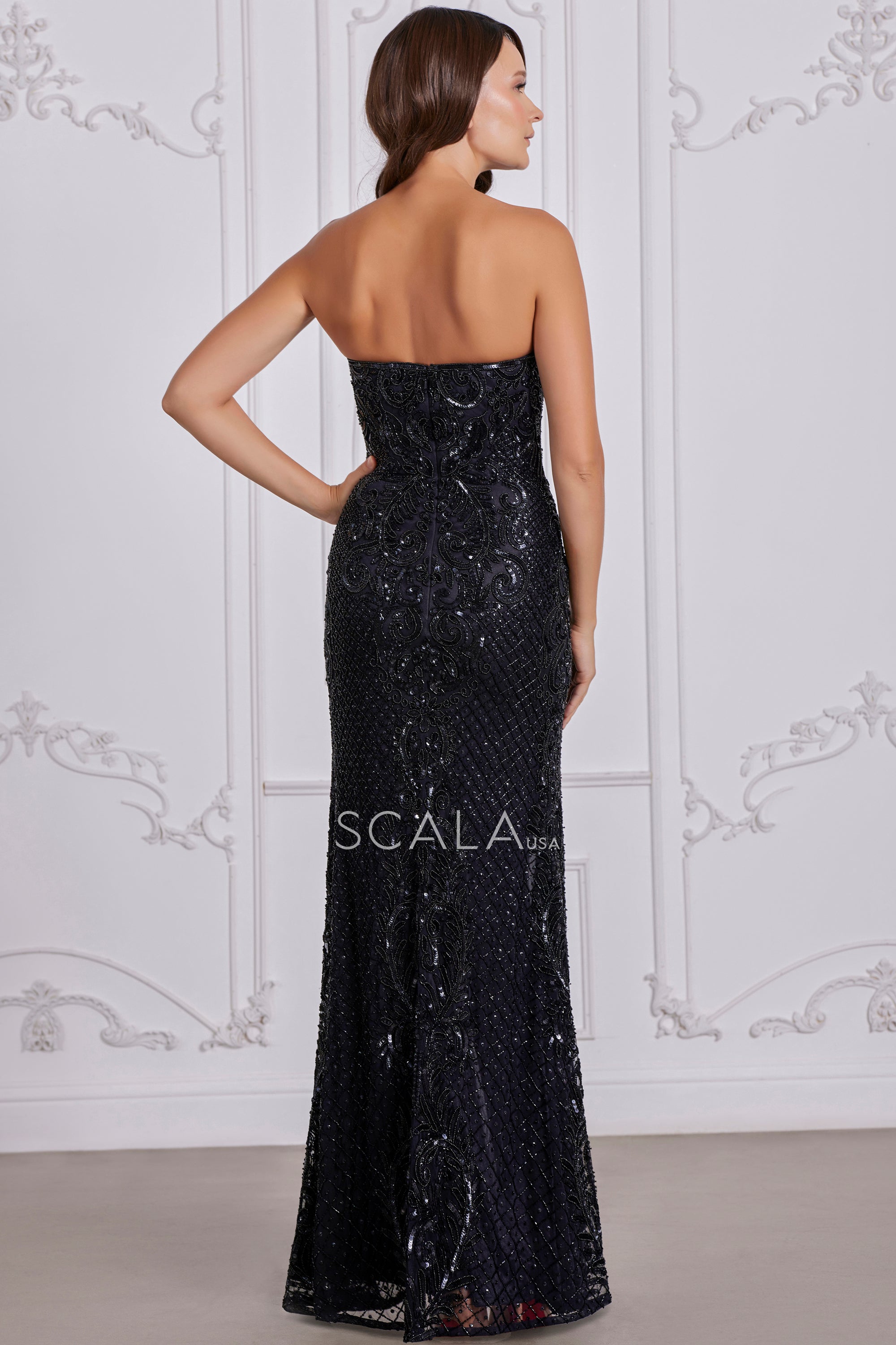 SCALA -80116 Strapless Embellished Prom Sheath Dress