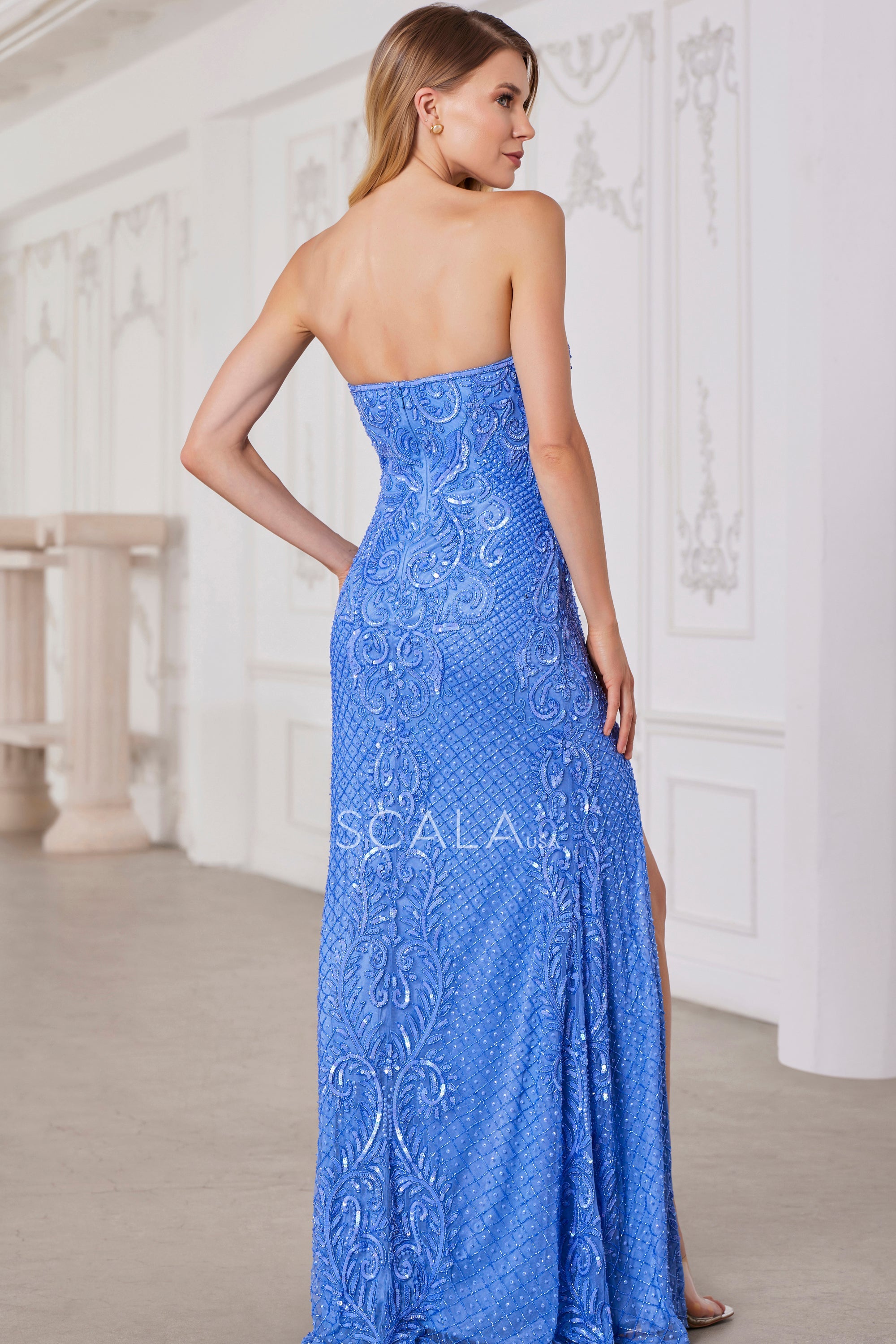 SCALA -80116 Strapless Embellished Prom Sheath Dress