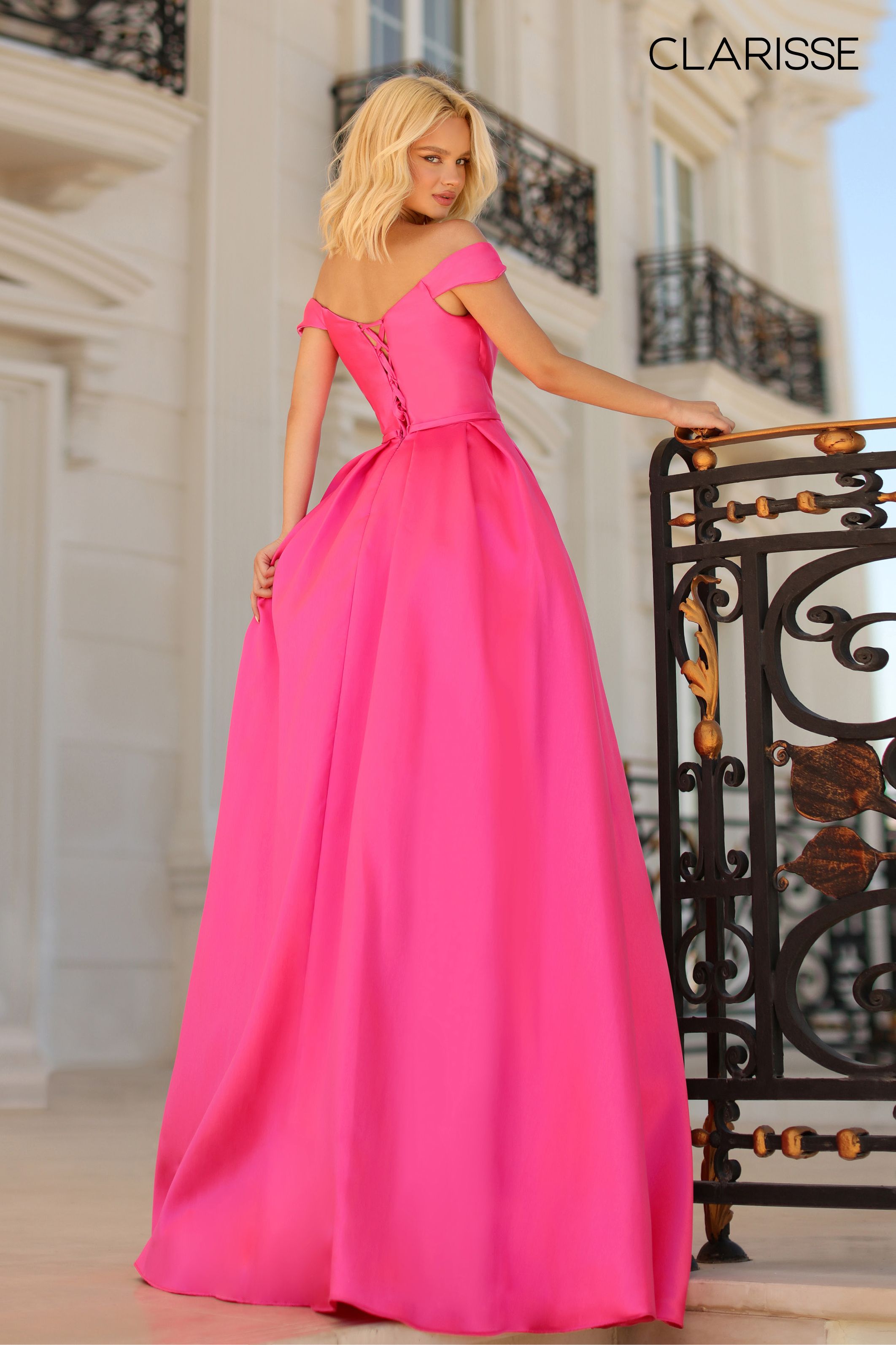 Clarisse -8057 Off Shoulder Neck A-Line Silk Gown